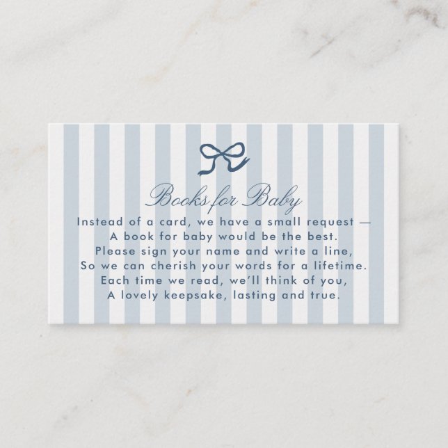 Blue Bow & Stripes Books for baby Enclosure Card (Front)