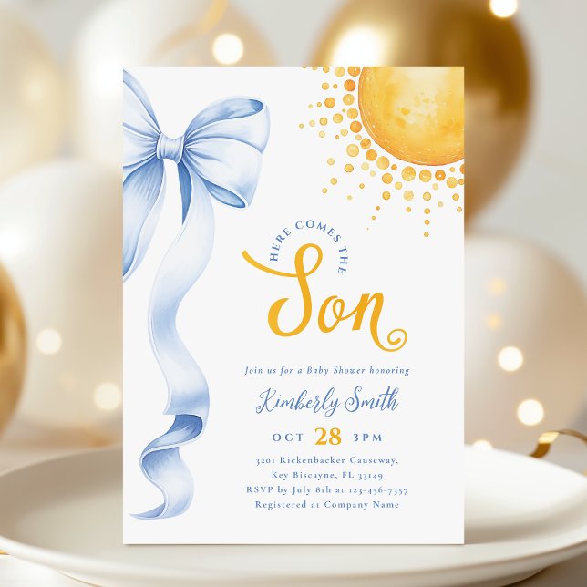 Blue Bow Sun Baby Shower Invitation (Creator Uploaded)