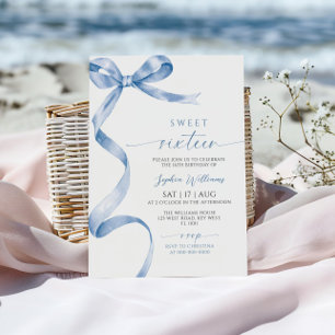 Blue Bow Sweet 16 Birthday Invitation