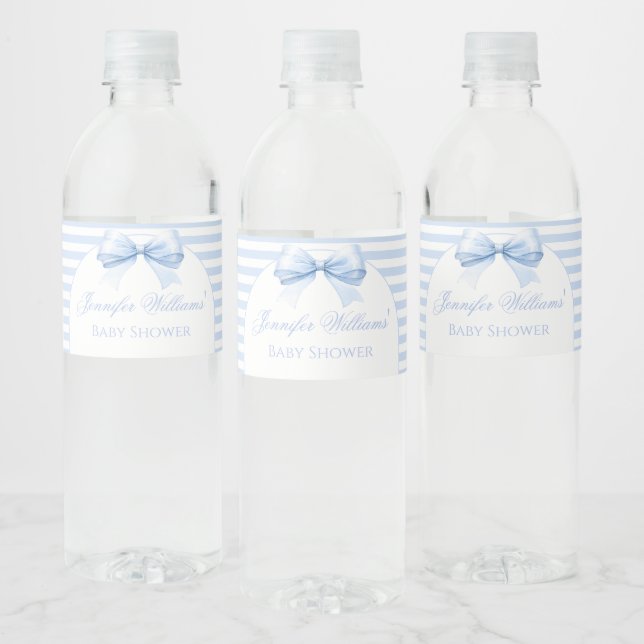 Blue Bow Sweet Baby Boy Shower Water Bottle Labels (Bottles)