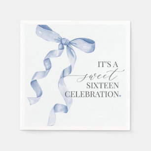 Blue Bow Sweet Sixteen Birthday Decor Paper Napkin