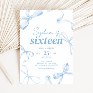 Blue Bow Sweet Sixteen Birthday Invitation