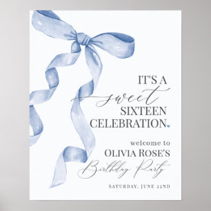 Blue Bow Sweet Sixteen Birthday Party Welcome Sign