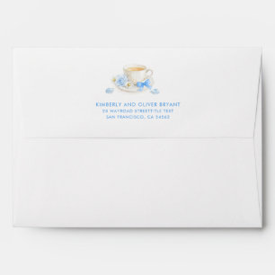 Blue Bow Tea Cute Modern Boy Baby Shower Envelope