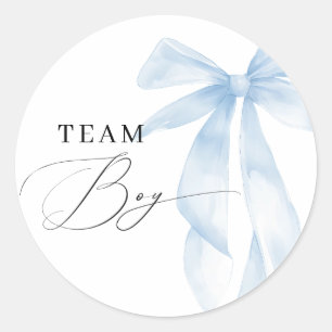 Blue Bow Team Boy Gender Reveal  Classic Round Sticker