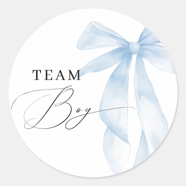 Blue Bow Team Boy Gender Reveal  Classic Round Sticker (Front)