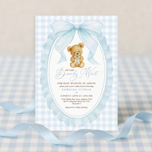 Blue Bow Teddy Bear Boy Baby Shower Invitation