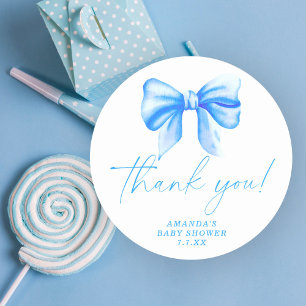 Blue Bow Thank You Card Classic Round Sticker