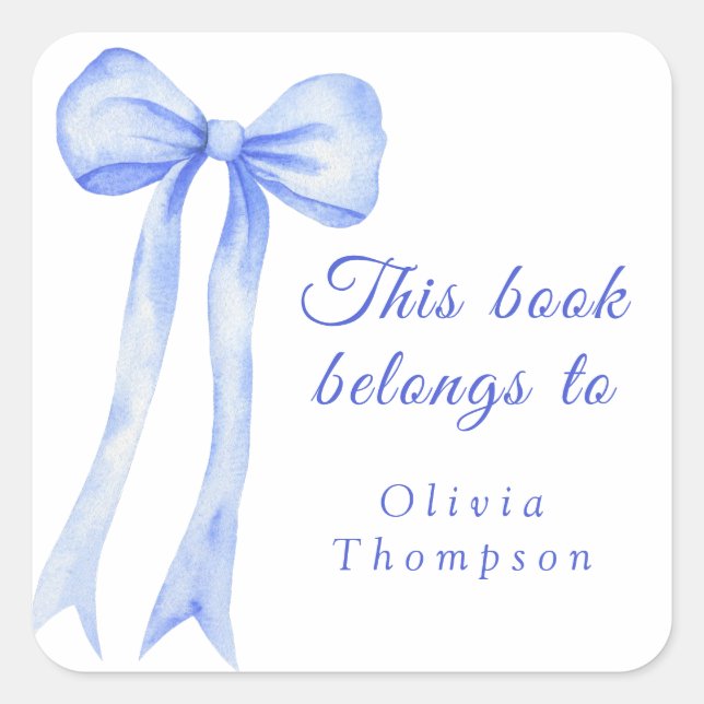 blue bow - This book belongs to Square Sticker (Front)