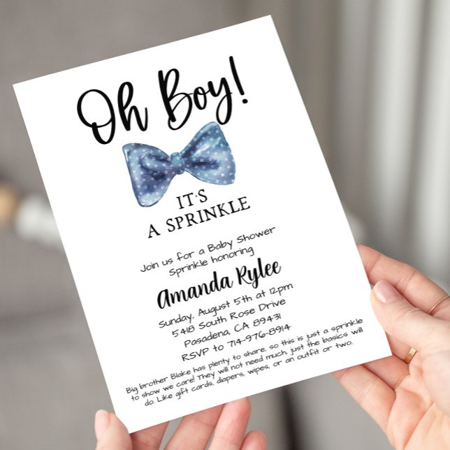 Blue Bow Tie Baby Sprinkle Baby Shower  Invitation (Creator Uploaded)