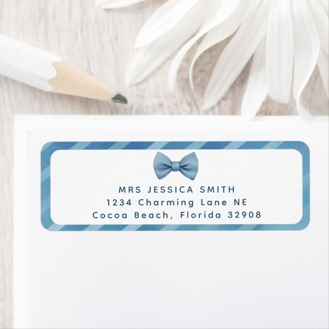 Blue Bow Tie Little Man Baby Shower Address Labels (Insitu)