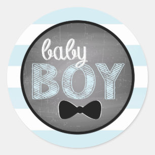 Blue Bow-tie Stripe Baby Shower Classic Round Sticker