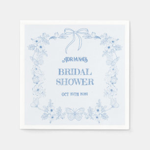 Blue Bow Toile Floral Bridal Shower  Napkin