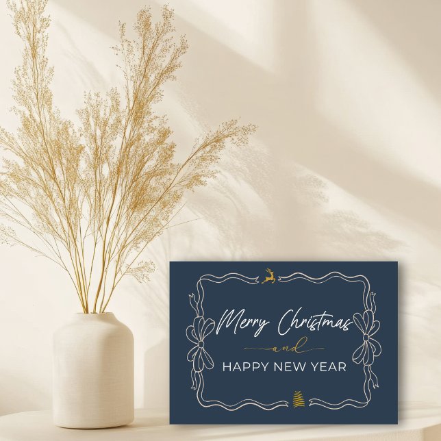 Blue: Bow & Trees Doodles Holiday Folded Card (Blue: Bow & Trees Doodles Holiday Folded Card)