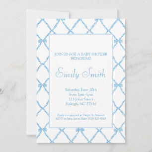 Blue Bow Trellis Baby Boy Shower Invitation