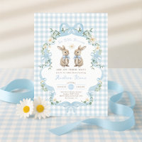 Blue Bow Twin Boys Bunny Baby Shower