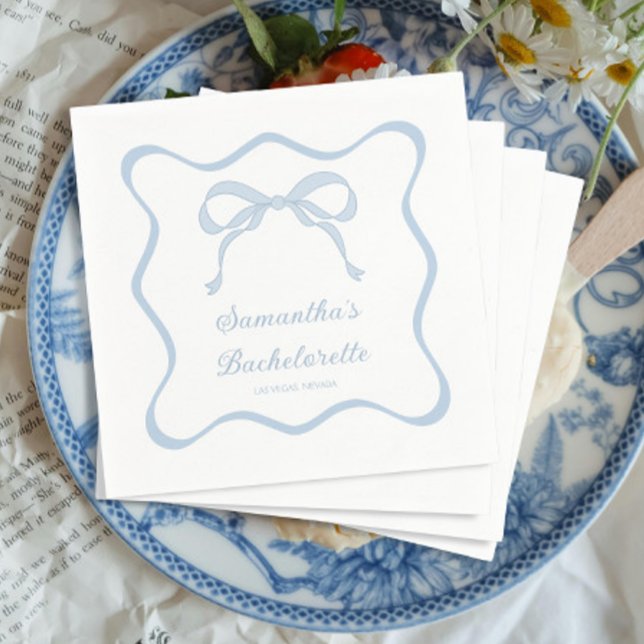 Blue Bow Tying the Knot Bachelorette Party Napkin (Creator Uploaded)