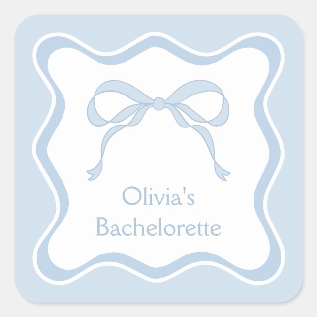 Blue Bow Tying the Knot Bachelorette Party Square Sticker (Front)