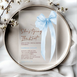 Blue Bow Tying the Knot Bridal Shower Acrylic Invitations