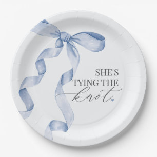 Blue Bow Tying the Knot Bridal Shower Decor Paper Plate