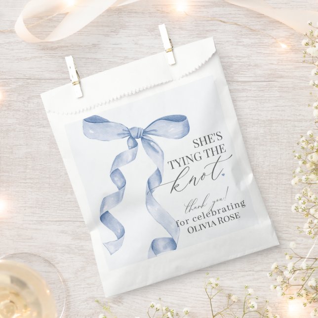 Blue Bow Tying the Knot Bridal Shower Dessert  Favour Bag (Clipped)