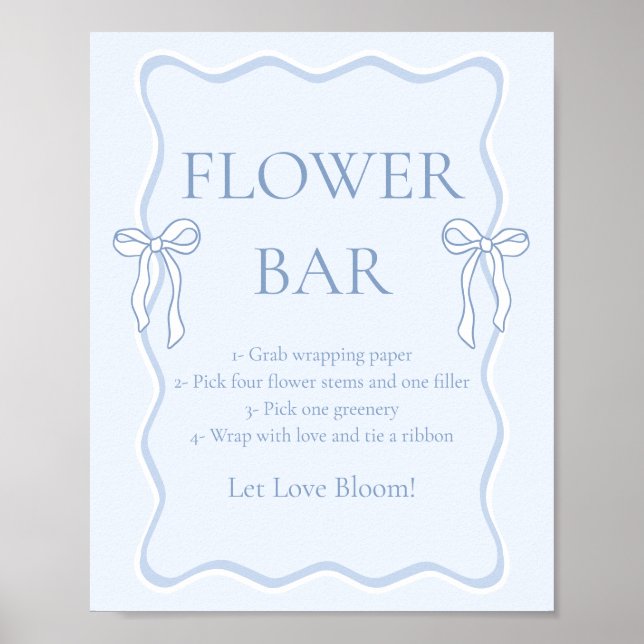 Blue Bow Tying the Knot Bridal Shower Flower Bar Poster (Front)