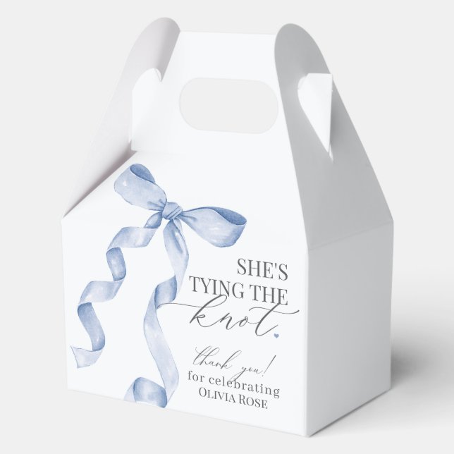 Blue Bow Tying the Knot Bridal Shower Gift Favour Box (Front)