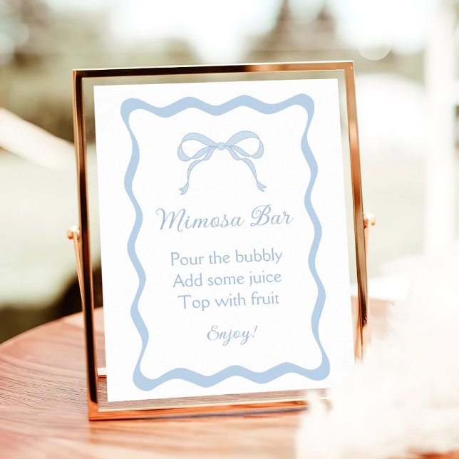 Blue Bow Tying the Knot Bridal Shower Mimosa Bar Poster (Creator Uploaded)