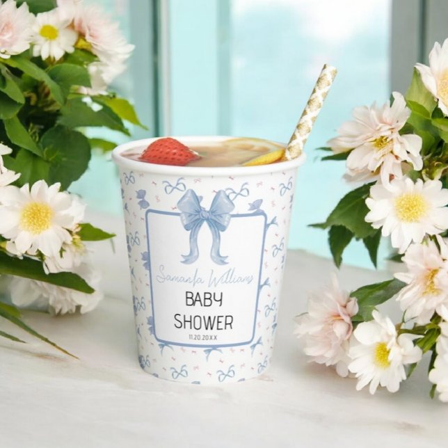Blue Bow Watercolor Baby Shower Paper Cups (Creator Uploaded)