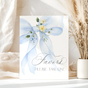 Blue Bow watercolor Favours baby shower Poster