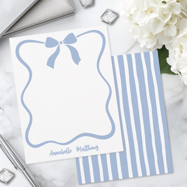 Blue Bow Wavy Border Personalised Card (Blue Bow Wavy Border Personalized Note Card)