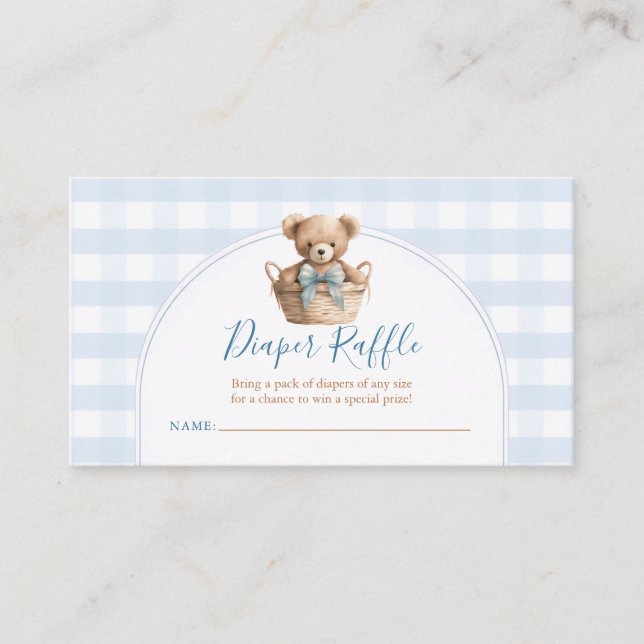 Blue Bow We can bearly wait Bear Diaper Raffle  Enclosure Card (Front)