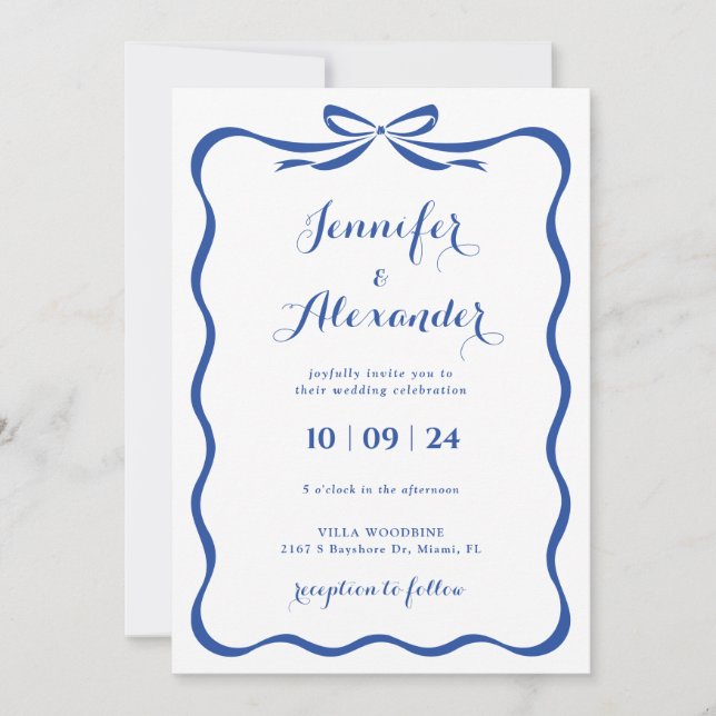 Blue Bow Wedding Invitation (Front)
