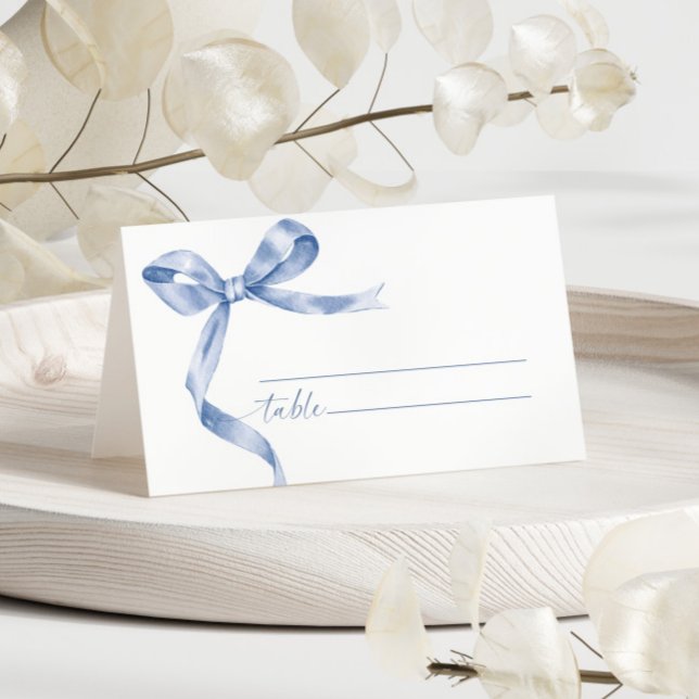 Blue Bow Wedding  Place Card (Creator Uploaded)