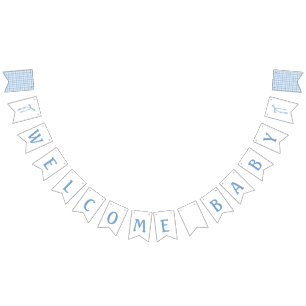 Blue bow welcome baby shower bunting banner 