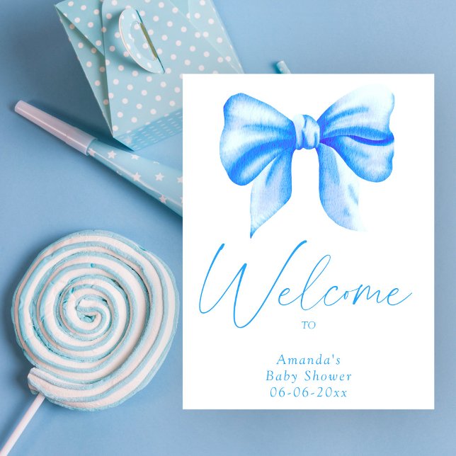 Blue bow - welcome baby shower party poster (Creator Uploaded)