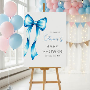 Blue Bow Welcome Sign, Blue Bow Baby Shower Poster