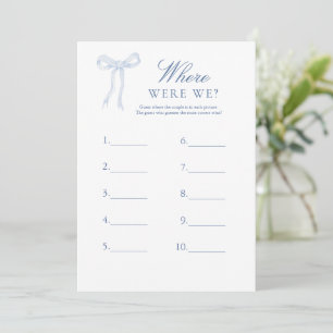 Blue Bow Where Were We Guess Bridal Game Invitation