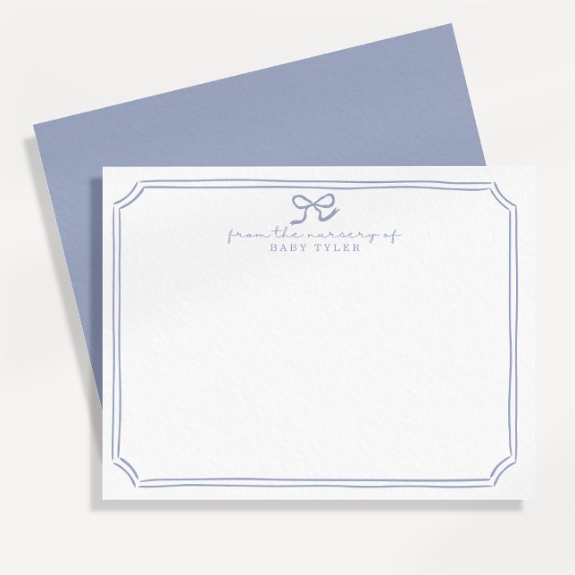 Blue Bow White bg Nursery Note Card (Creator Uploaded)