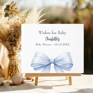 Blue bow white wishes boy Baby Shower Guest Book