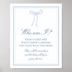 Blue Bow Who Am I Bridal Shower Game Sign