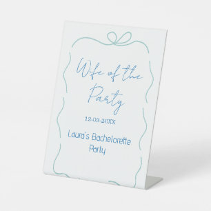 blue bow wife of the party name date spanish borde pedestal sign