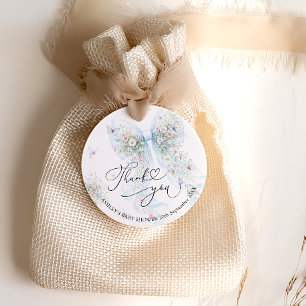 Blue Bow Wildflower Baby Shower Thank You Favour Tags