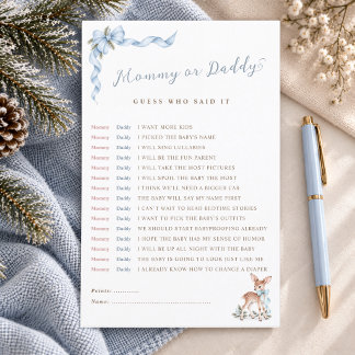Blue Bow Winter Baby Boy Shower Guess Who Said It