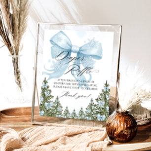 Blue Bow Winter Baby Shower Diaper Raffle Poster