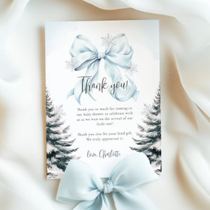 Blue Bow Winter Baby Shower Flat Thank You Card