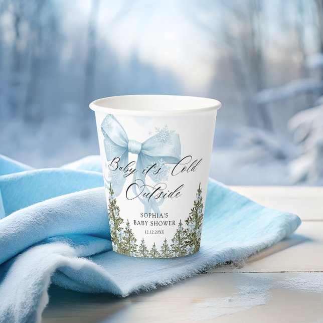 Blue Bow Winter Baby Shower Paper Cups (Creator Uploaded)