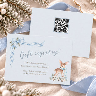 Blue Bow Winter Baby Shower Qr Code Gift Registry Enclosure Card