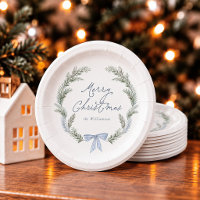 Blue Bow Wreath Botanical Christmas