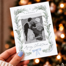 Blue Bow Wreath Botanical Christmas Photo